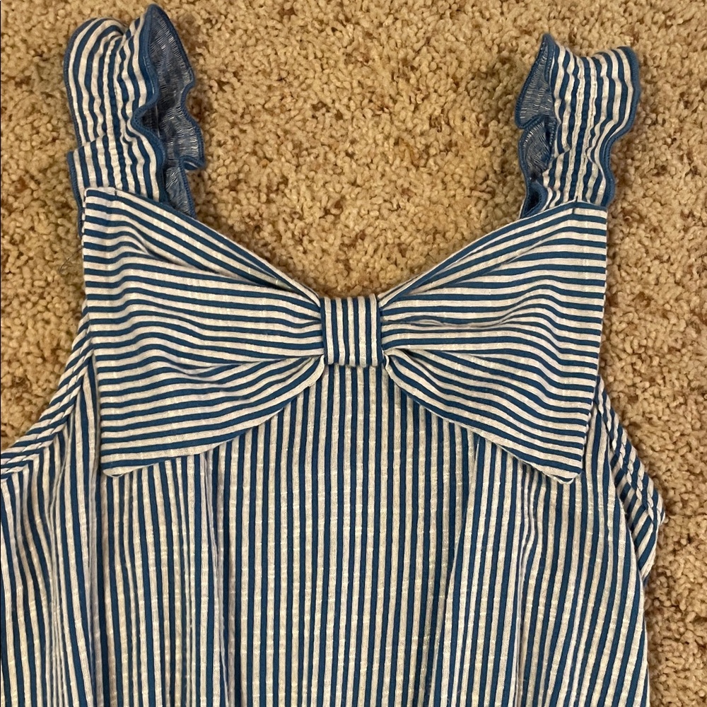 Striped Bow Front Jumpsuit in Navy and White